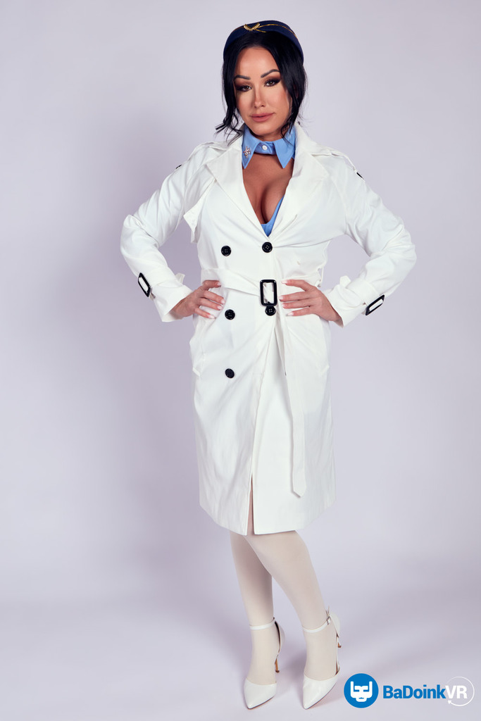 Flight Attendant Styling with Blue Shirt and White Stockings photo 13