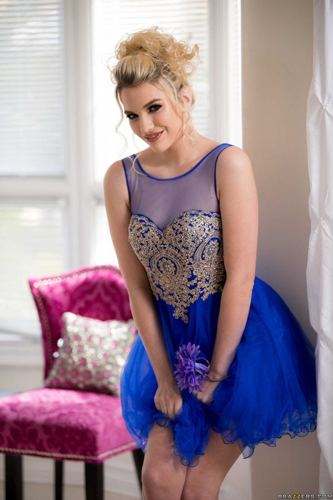 Kenna James in Blue Tulle and Gold Heels for a Bedroom Strip photo 3