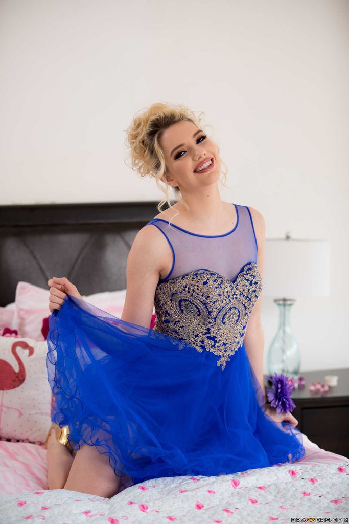 Kenna James in Blue Tulle and Gold Heels for a Bedroom Strip photo 6