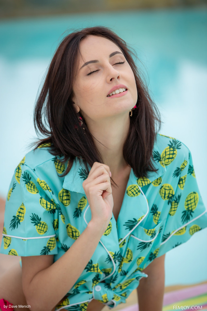 Sabrina G in a Pineapple Cover-Up Beside a Sunny Pool photo 7