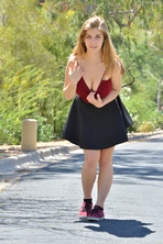 Red Crop Top on a Quiet Sunlit Road - photo 4