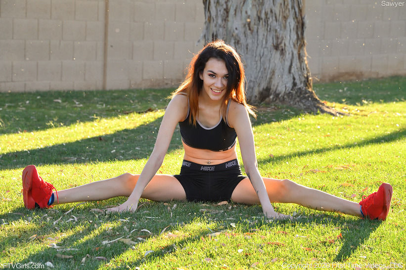 Sporty Outdoor Strip from Training Gear to Topless Poses photo 10