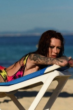 Brunette Model Becky Holt Sunbathing On The Beach 04