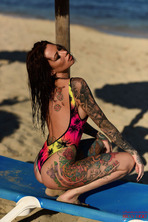 Brunette Model Becky Holt Sunbathing On The Beach 05