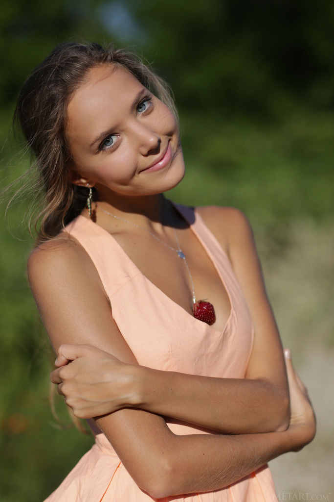 Katya Clover slowly stripping from her sexy orange Dress 09