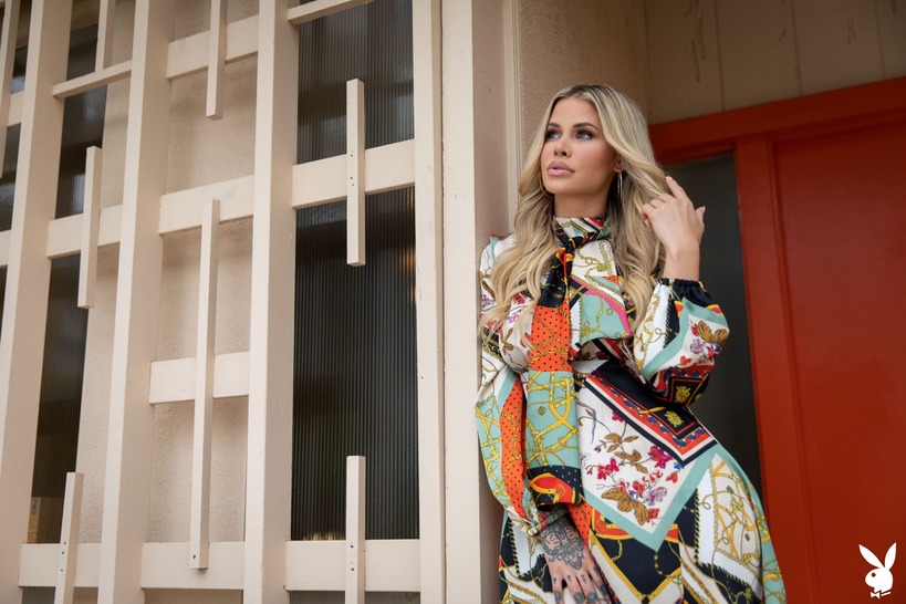 Patterned Mini Dress, White Boots and a Nude Loft Finish photo 6
