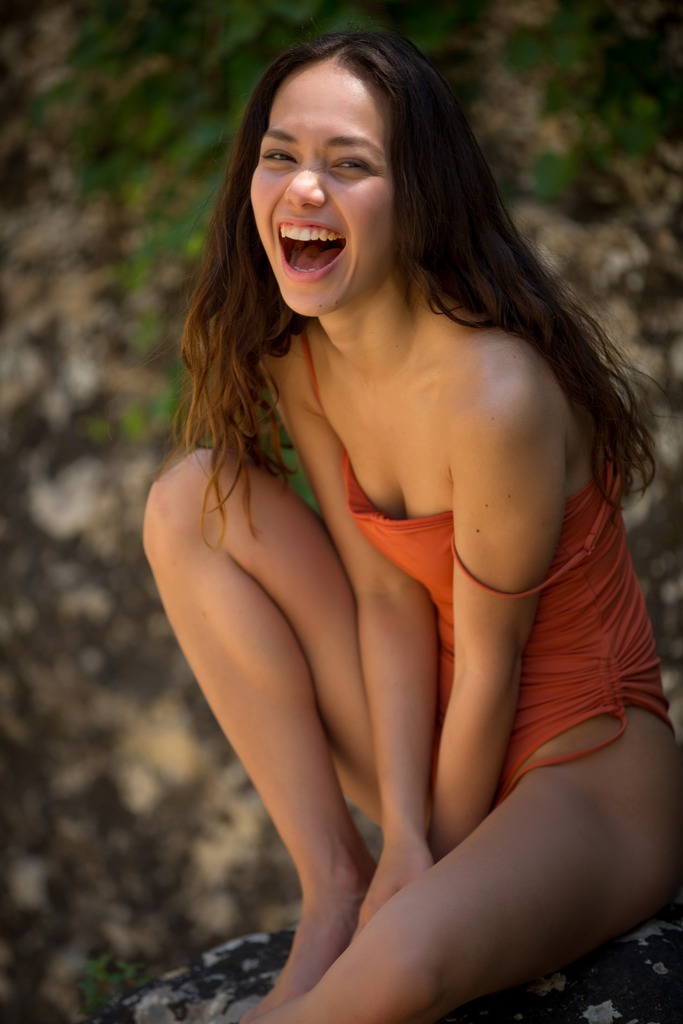 Orange Fabric and Mossy Rock in a Woodland Nude Study photo 3