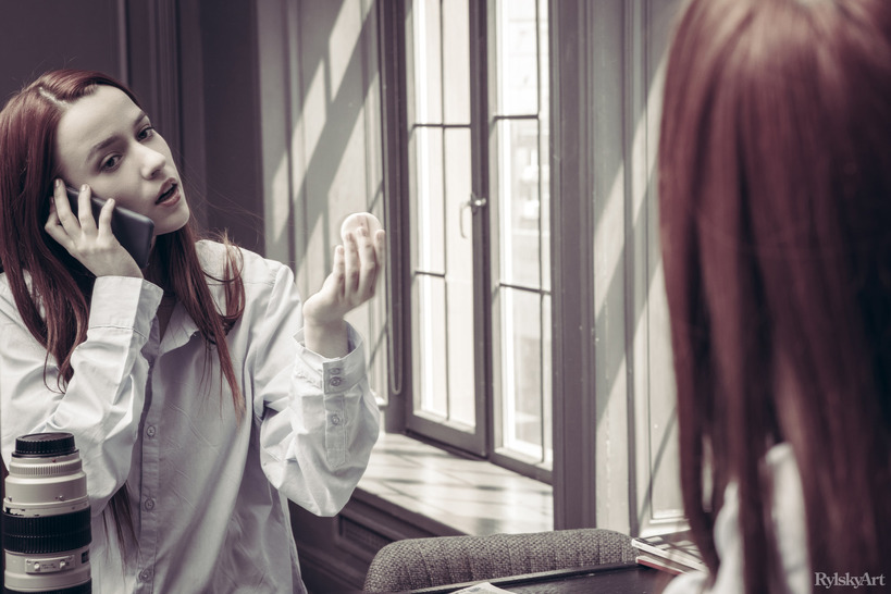 Red-Haired Nude Portraits by a Tall Window and Patterned Wall photo 21