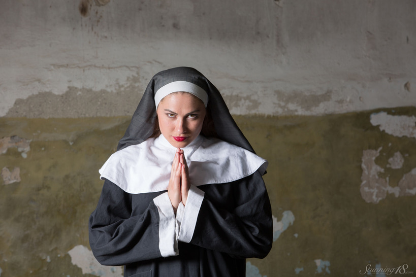 Nun Costume and Nude Posing in a Weathered Industrial Interior photo 1