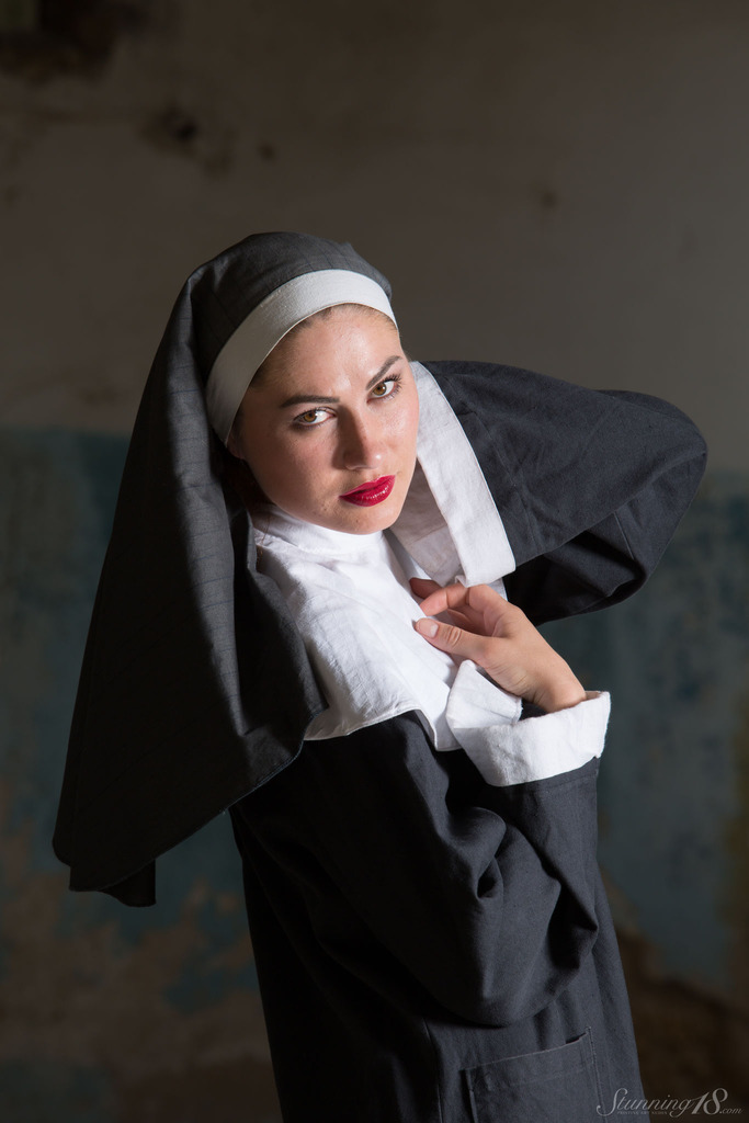 Nun Costume and Nude Posing in a Weathered Industrial Interior photo 2