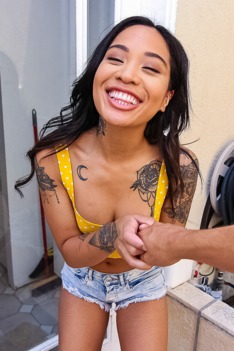 Yellow Top and Denim Shorts in a Rough Couple Scene